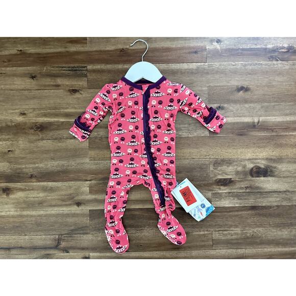 NWT Kickee Pants Red Ginger Alien Monsters Zipper Bamboo Long Sleeve Footie 0-3M - Picture 2 of 8